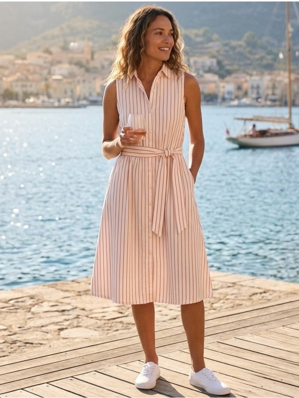 NWT Pact Organic Zuma Stripe Sunset Lightweight Cotton Sleeveless Shirtdress XS